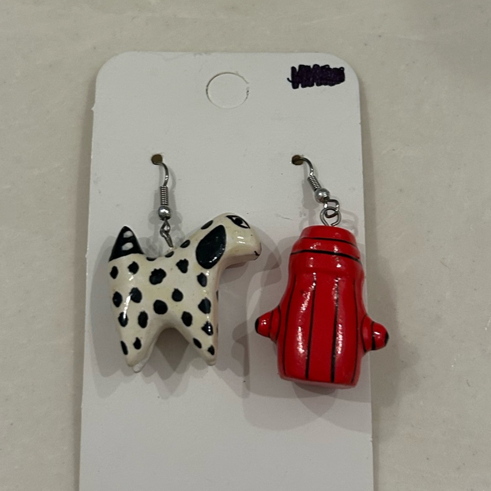 Vintage Handmade Dalmatian and Fire Hydrant Earrings